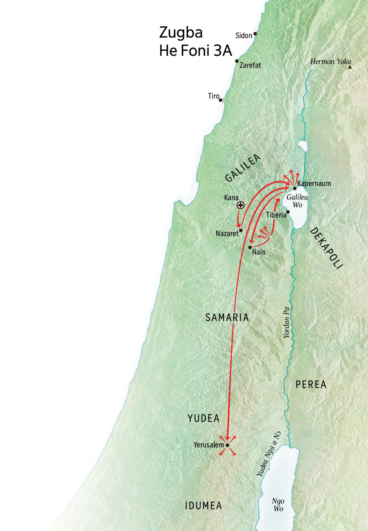 Zugba he foni nɛ tsɔɔ Yesu sɔmɔmi ní tsumi nɛ ya nɔ ngɛ Galilea, Kapernaum, kɛ Kana a