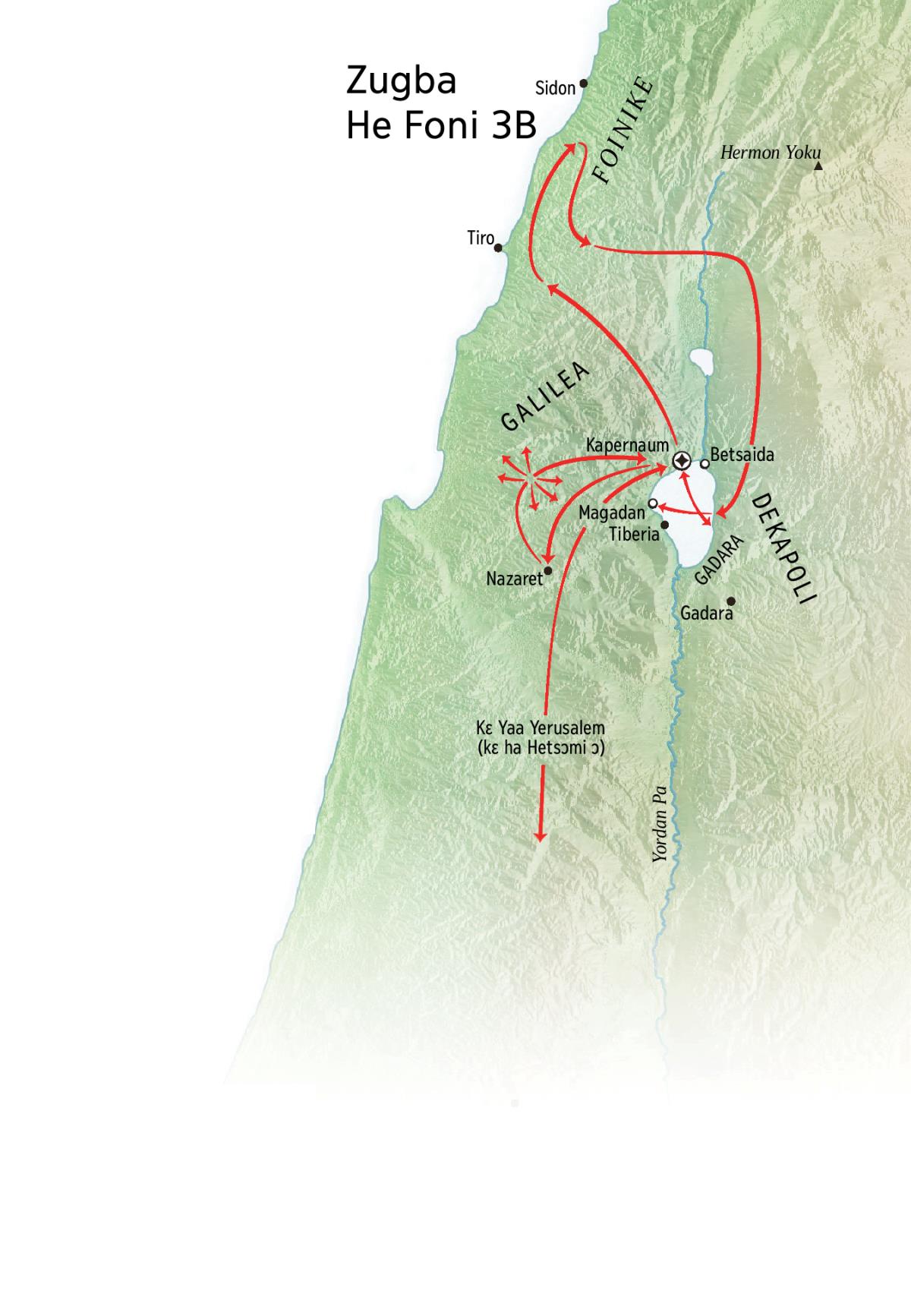Zugba he foni nɛ tsɔɔ Yesu fiɛɛmi ní tsumi nɛ ya nɔ ngɛ Galilea, Foinike, kɛ Dekapoli ní ɔmɛ a mi