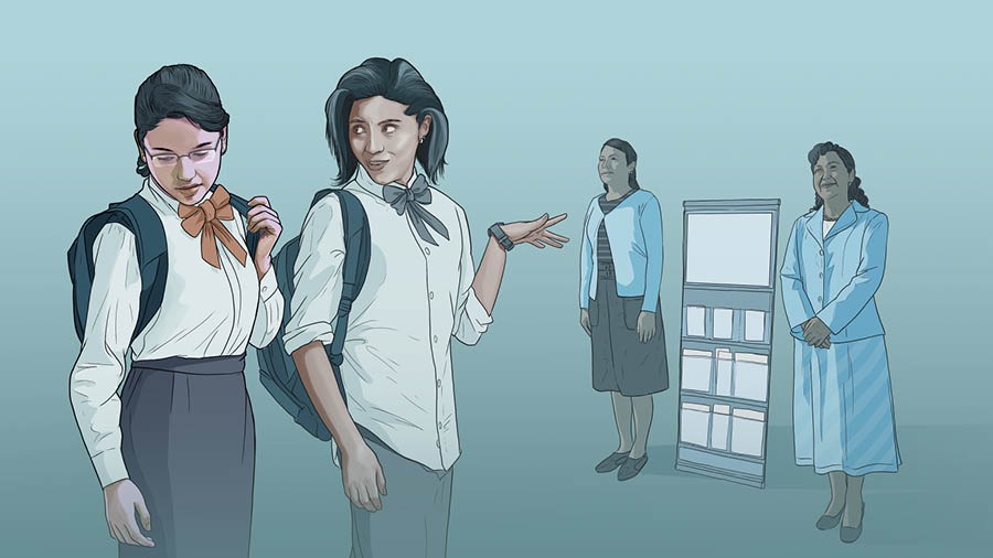 ’n Jong Getuie is saam met ’n vriendin wat nie ’n Getuie is nie, en is skaam wanneer sy susters by ’n lektuurtrollie sien staan