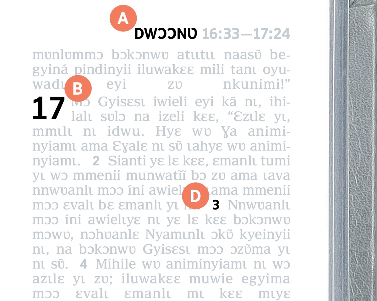 Ndwɩyɛlɛ A, B, nɩɩ D ikilee nninyeni mɔɔ ɩwɔ Bayɩbʋlʋ yɩ ɔfʋã be nu.