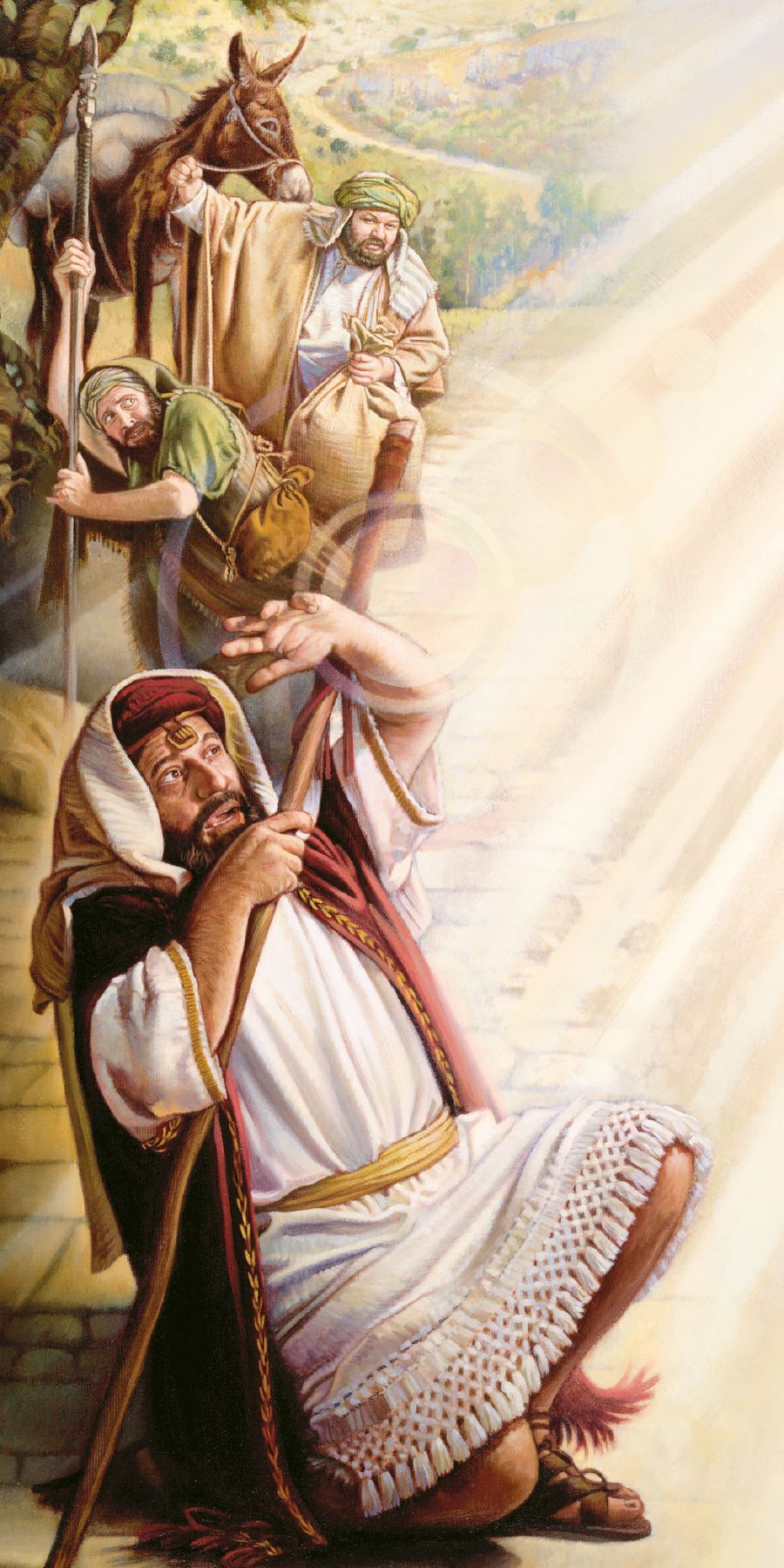 ከሰማይ የመጣ ብርሃን በሳኦል ዙሪያ ሲያንፀባርቅና ሳኦል መሬት ላይ ሲወድቅ