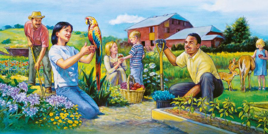 ሰዎች በገነት ውስጥ በደስታ ሲኖሩ