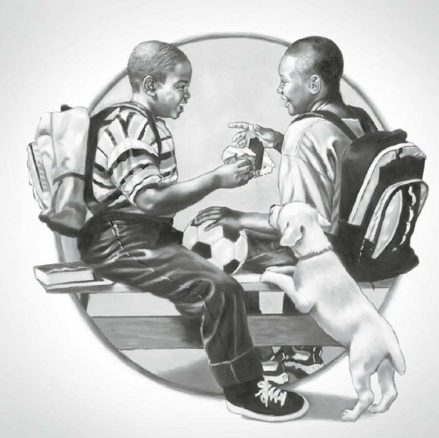 አንድ ልጅ መክሰሱን ለወንድሙ ሲያካፍለው