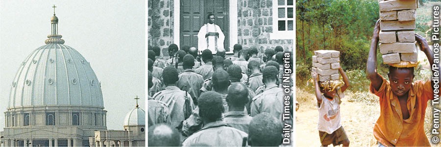 ሃይማኖታዊ ሕንፃ፤ አንድ ቄስ ለወታደሮች ሲሰብክ፤ በባርነት የሚሠሩ ልጆች