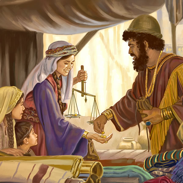 በጥንቷ እስራኤል ውስጥ አንዲት ሴት ገበያ ወስጥ ስትነግድ