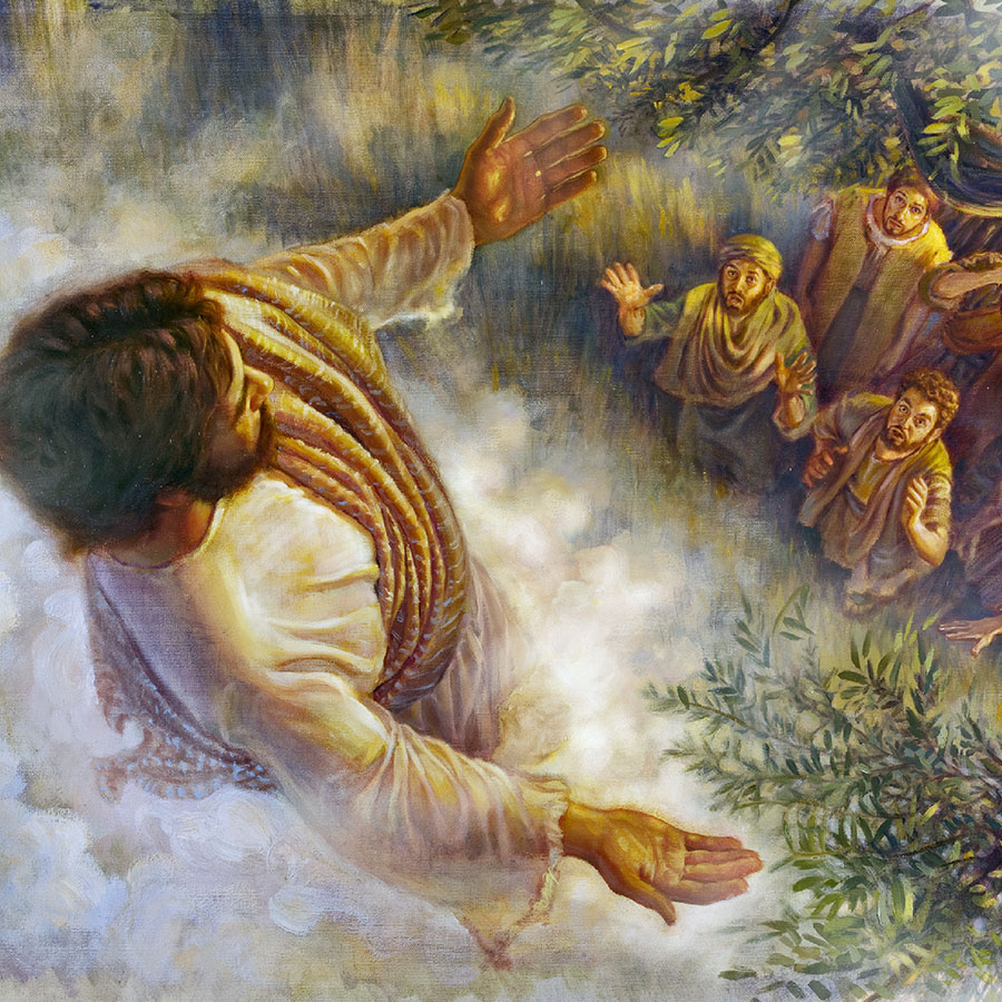 يسوع يصعد الی السماء فيما يحدِّق فيه الرسل