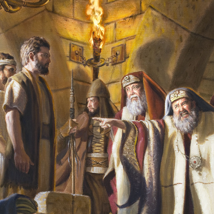 الرسل يمثلون امام قيافا المغتاظ