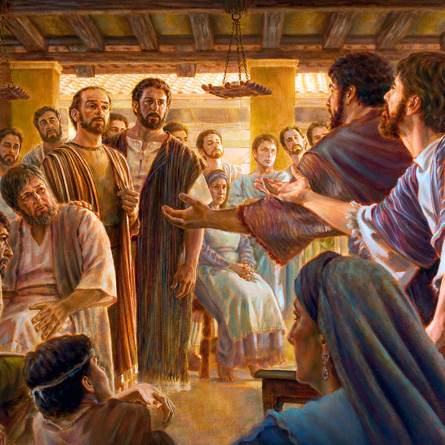 البعض من الجماعة في اورشليم يتجادلون مع بولس وبرنابا