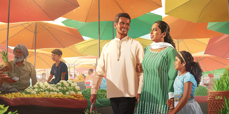 عائلة سعيدة في السوق