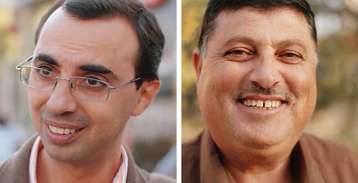 مجموعة صور:‏ مشهدان من الفيديو «هل ستنتصر المحبة على الكراهية؟‏»:‏ ١-‏ رجل عربي.‏ ٢-‏ رجل يهودي