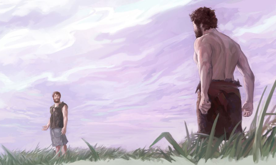 قايين يقترب من هابيل وهما في الحقل