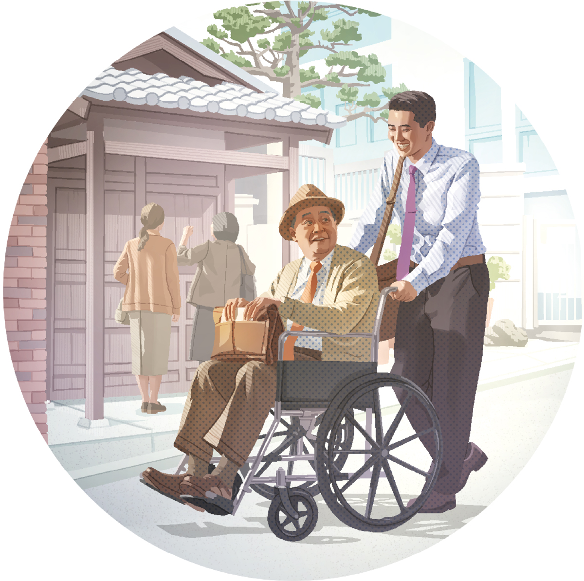 اخ شاب يُبشِّر من بيت الى بيت مع اخ كبير في العمر ويجرُّه على كرسي متحرك