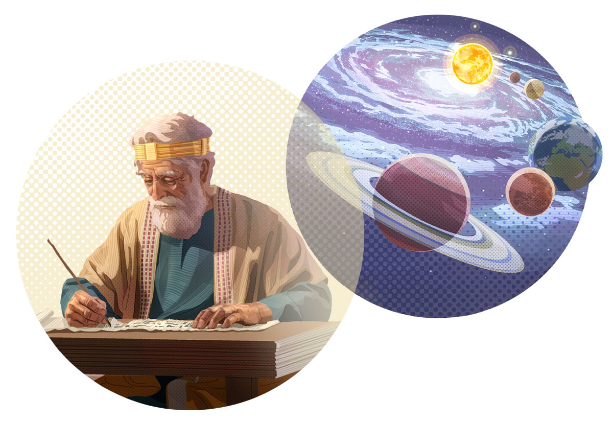 اعمال انجزها الروح القدس:‏ ١-‏ الكون والكواكب.‏ ٢-‏ واحد من الذين كتبوا الكتاب المقدس يسجِّل على كتاب افكارا نقلها اليه اللّٰه بالوحي