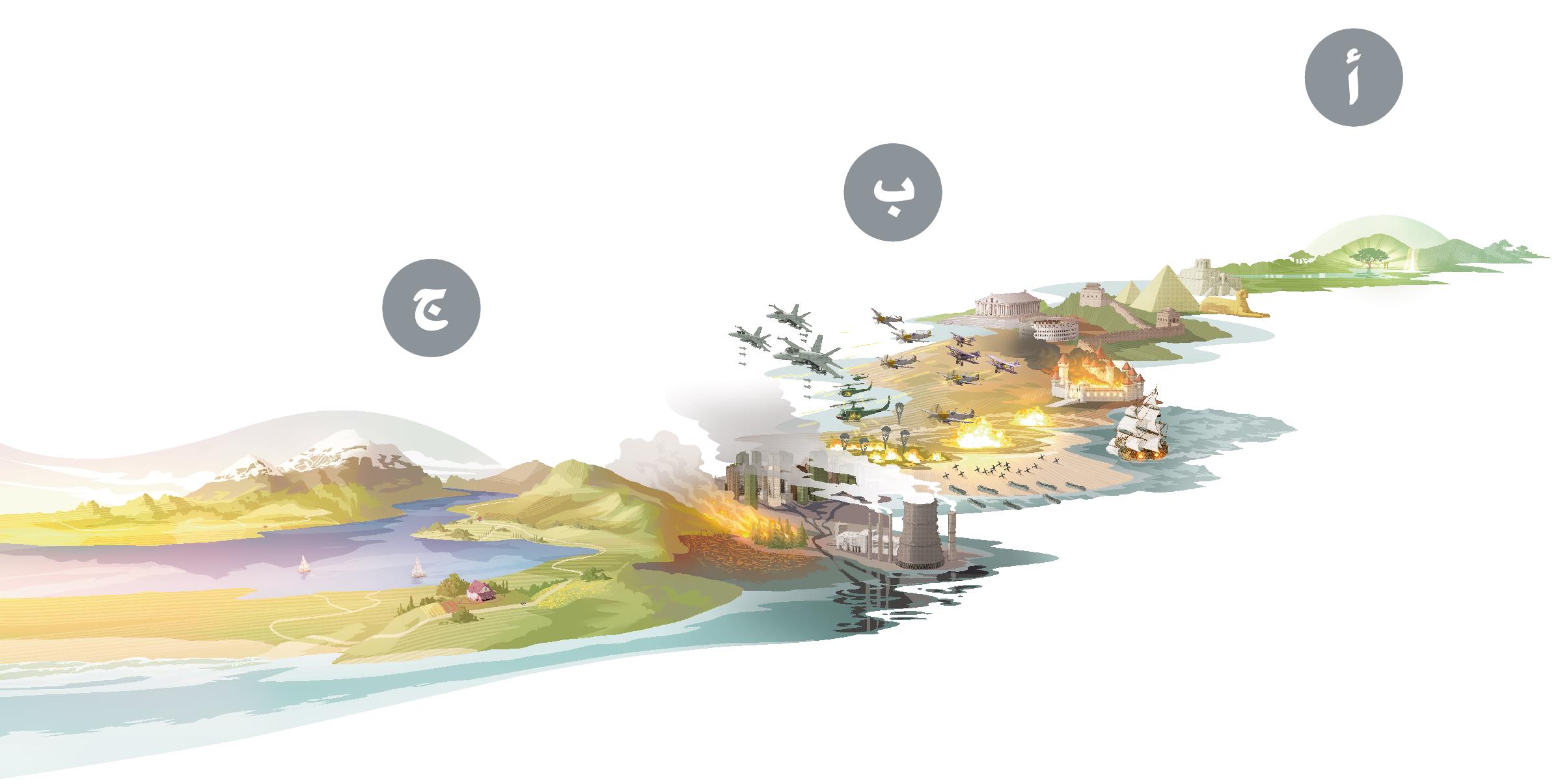 مشاهد تُصوِّر حالة الارض منذ بداية خلقها حتى العالم الجديد:‏ أ-‏ الارض كانت جنة فيها نباتات خضراء.‏ ب-‏ الحكام البشر على مر السنين يملأون الارض بالاديان المزيَّفة والانقسامات والحروب والتلوُّث.‏ وبعض اهم الحكومات المصوَّرة هي مصر،‏ الصين،‏ اليونان،‏ بريطانيا العظمى،‏ والولايات المتحدة.‏ ج-‏ اشخاص يعيشون على الارض بعد ان رجعت جنة