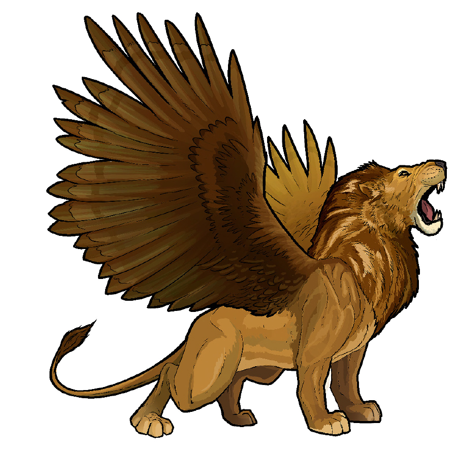 حيوان ضخم كالاسد له جناحا عقاب