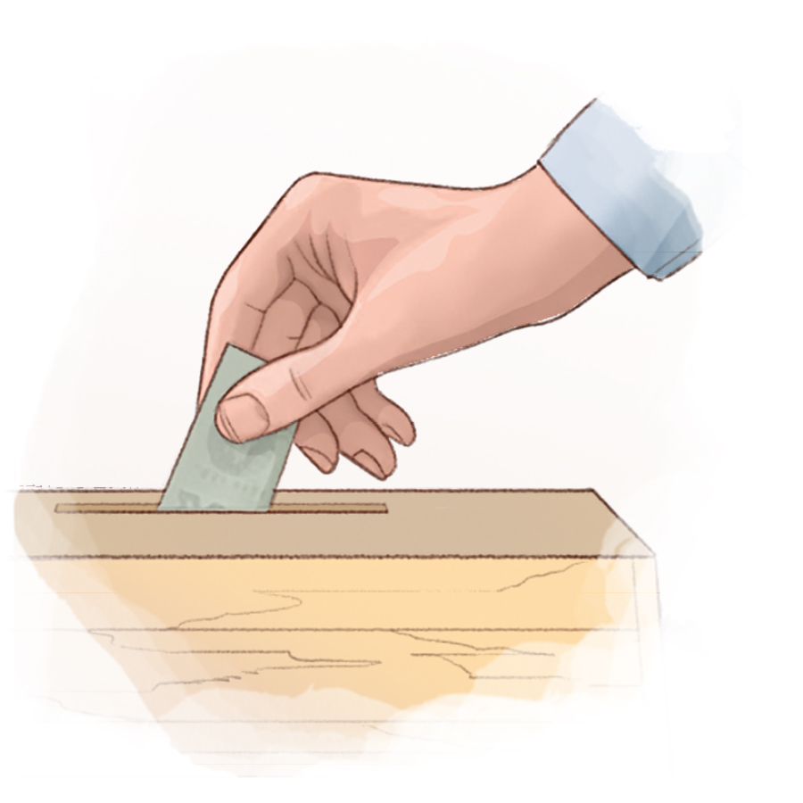 شخص يضع مالا في صندوق التبرعات