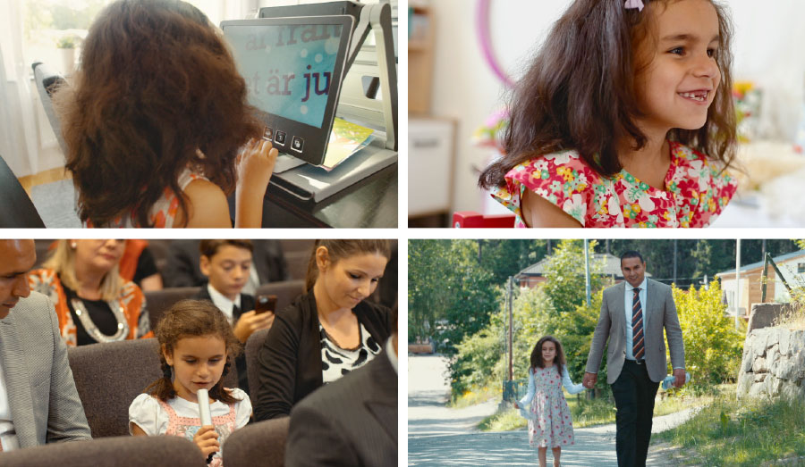 تاليتا تتحدث عن رجائها،‏ تقرأ من شاشة كمبيوتر،‏ تشارك مع ابيها في خدمة الحقل،‏ وتعلِّق في اجتماع