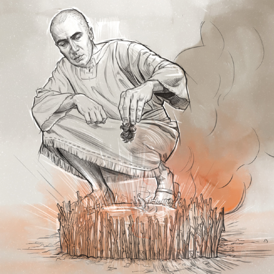 حزقيال يحرق جزءًا من الشعر الذي حلقه