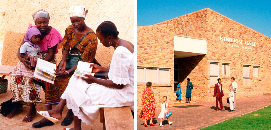 شهود ليهوه يرحبون بالناس في قاعة الملكوت ويعقدون درسا