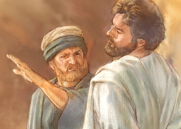 رجل في الازمنة القديمة يصفع آخر علی وجهه