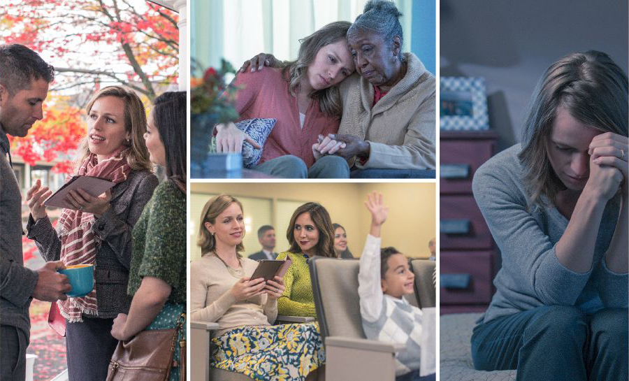 اخت حزينة تتعزى بالصلاة،‏ الحديث مع اخت اخرى،‏ حضور الاجتماعات،‏ والمشاركة في الخدمة