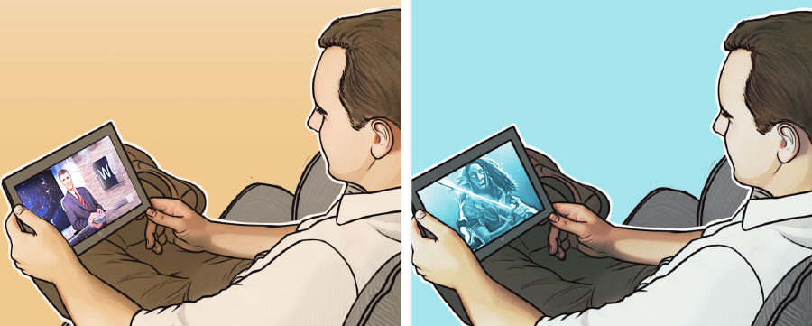 اخ يتفرج على برنامج مشكوك فيه،‏ وأخ يشاهد محطة JW