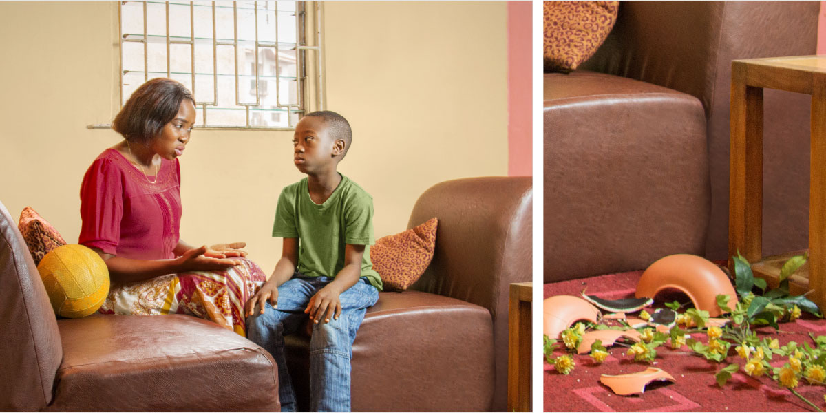 مزهرية مكسورة؛‏ ام تؤدب ابنها