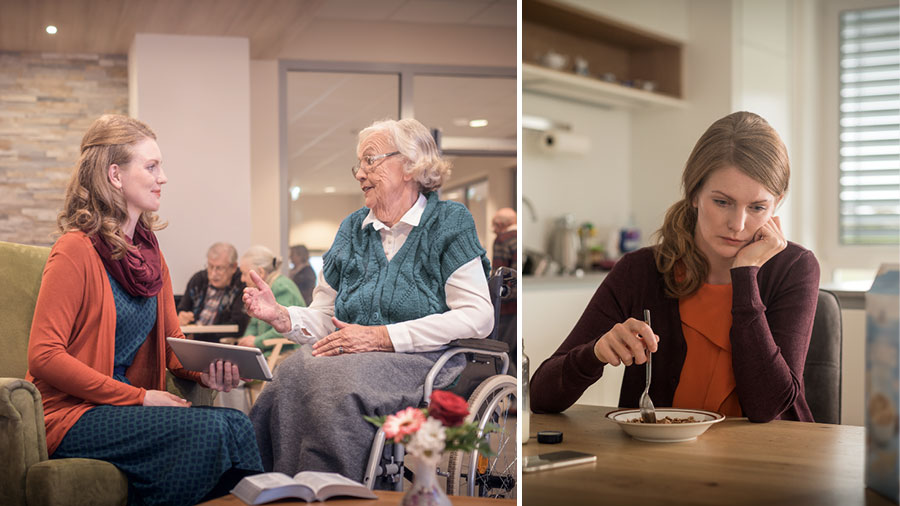 اخت تشعر بالحزن لأنها تعزل نفسها عن الآخرين،‏ لكنها تزور اختا تجلس على كرسي متحرك وتشجِّعها