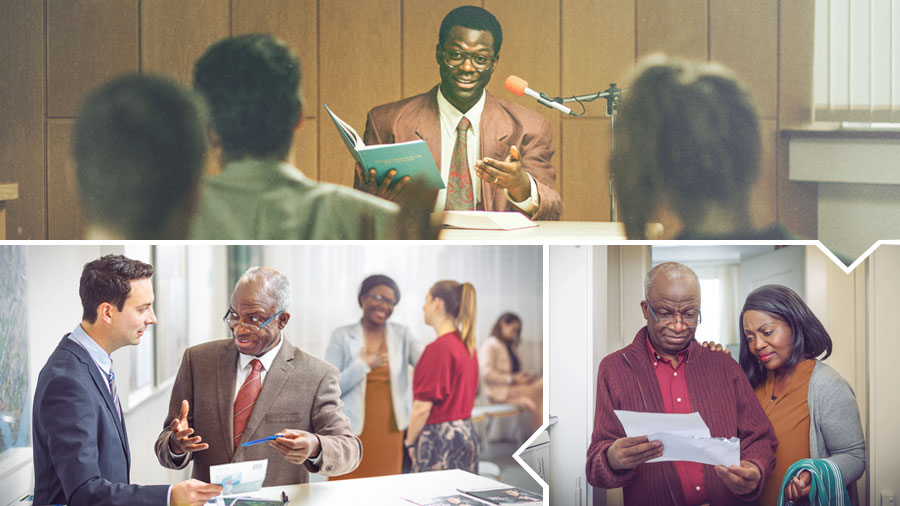 ١-‏ ناظر دائرة شاب يعلِّم في مدرسة خدمة الفتح.‏ ٢-‏ ناظر الدائرة وزوجته،‏ بعدما كبرا في العمر،‏ يقرآن رسالة تغيير التعيين.‏ ٣-‏ ناظر الدائرة السابق يدرِّب اخا شابا في الجماعة،‏ فيما تشجِّع زوجته اختا شابة