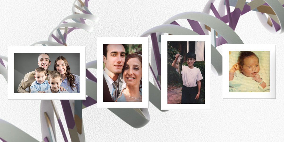 صور لرجل حين كان طفلا،‏ ثم صبيا صغيرا،‏ ثم في زفافه،‏ ثم مع زوجته وولديه