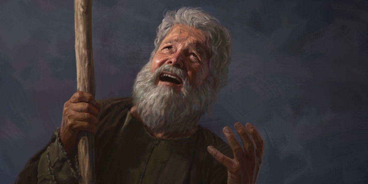 النبي موسى متضايق جدًّا،‏ ينظر إلى السماء ويصلي إلى اللّٰه