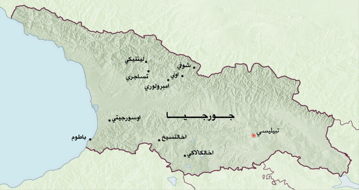 خريطة لجورجيا تظهر المناطق حيث عُيِّن الفاتحون للخدمة مدة خمسة اشهر