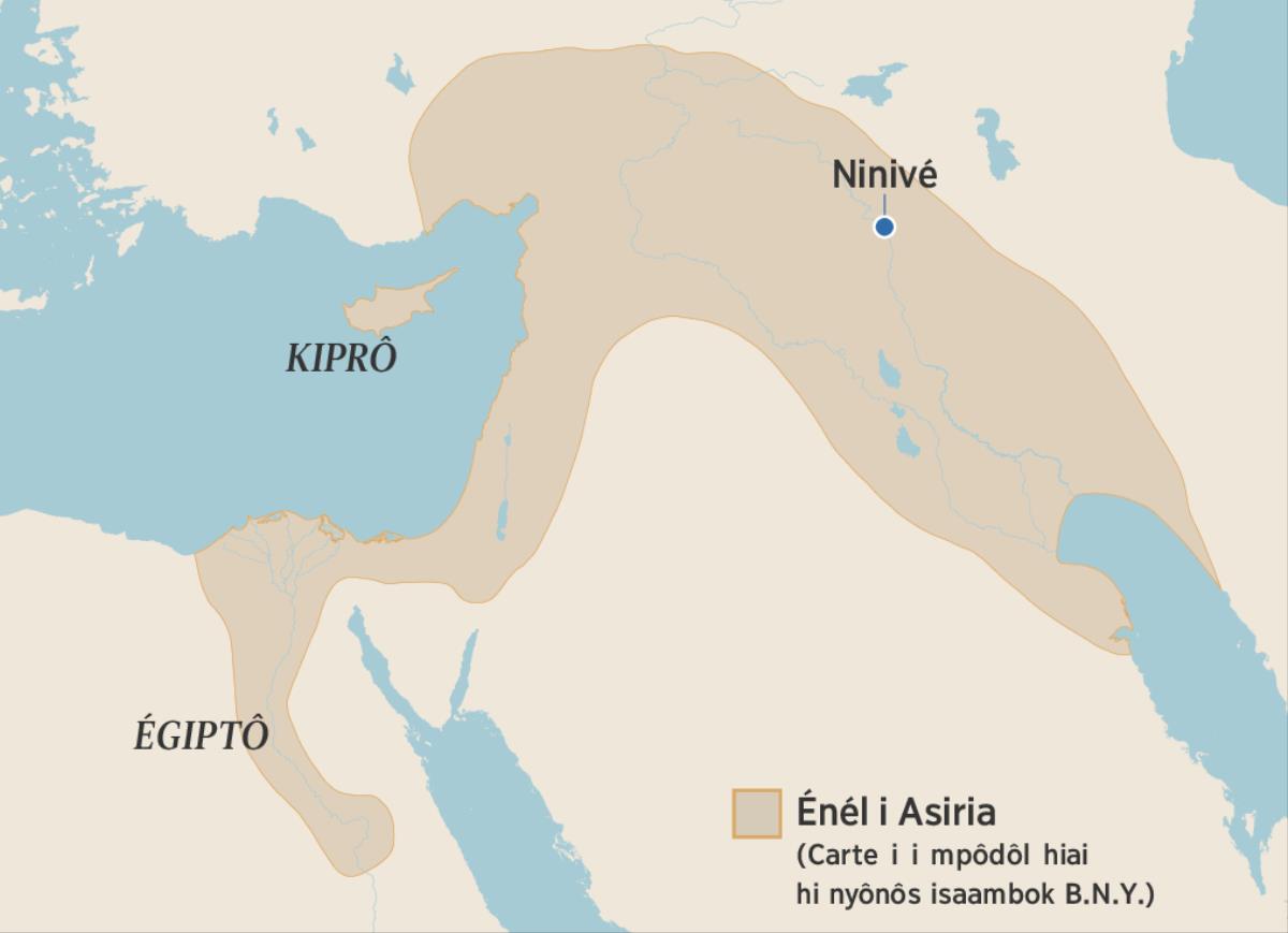 Carte i ñunda nwaa nkoñ u ane i Asiria i hiai hi nyônôs isaambok B.N.Y. Bahoma ba yé mu i Carte ba yé Égiptô, biôn bi Cyprus, ni Ninivé.