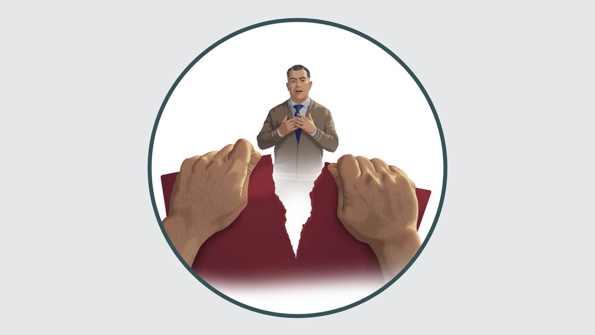 Des mains déchirent une feuille de papier tandis qu’un frère est en train de parler.