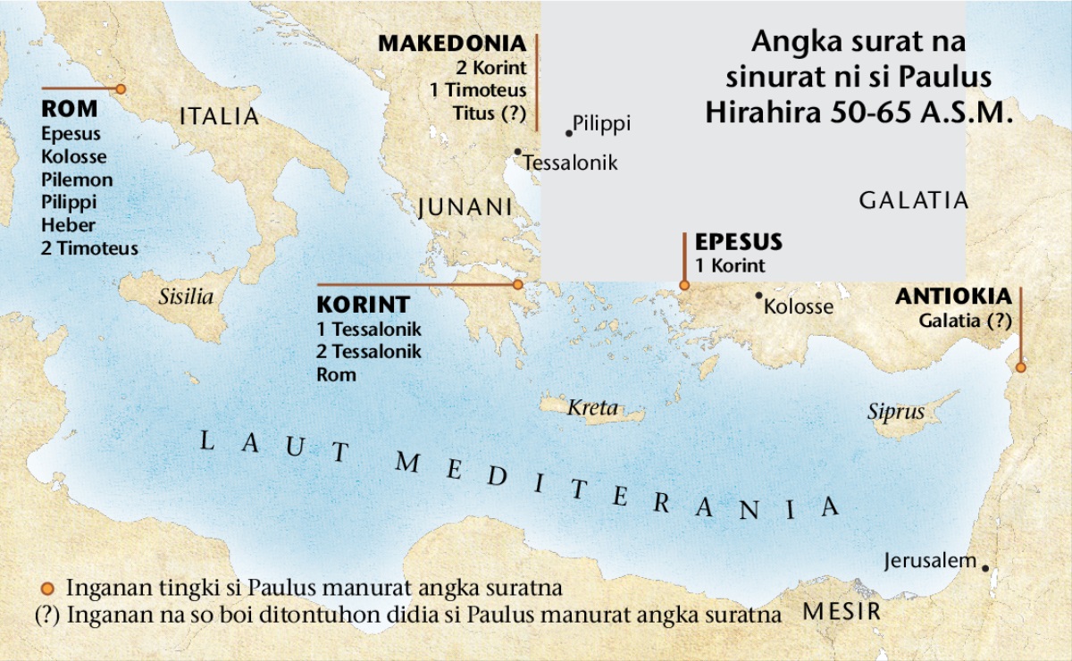Peta na patuduhon didia inganan ni si Paulus manurathon angka surat 