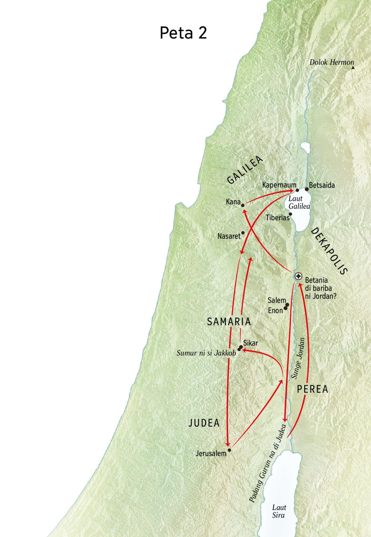 Peta na patuduhon akka inganan na hea didalani Jesus termasuk ma Sunge Jordan dohot Judea