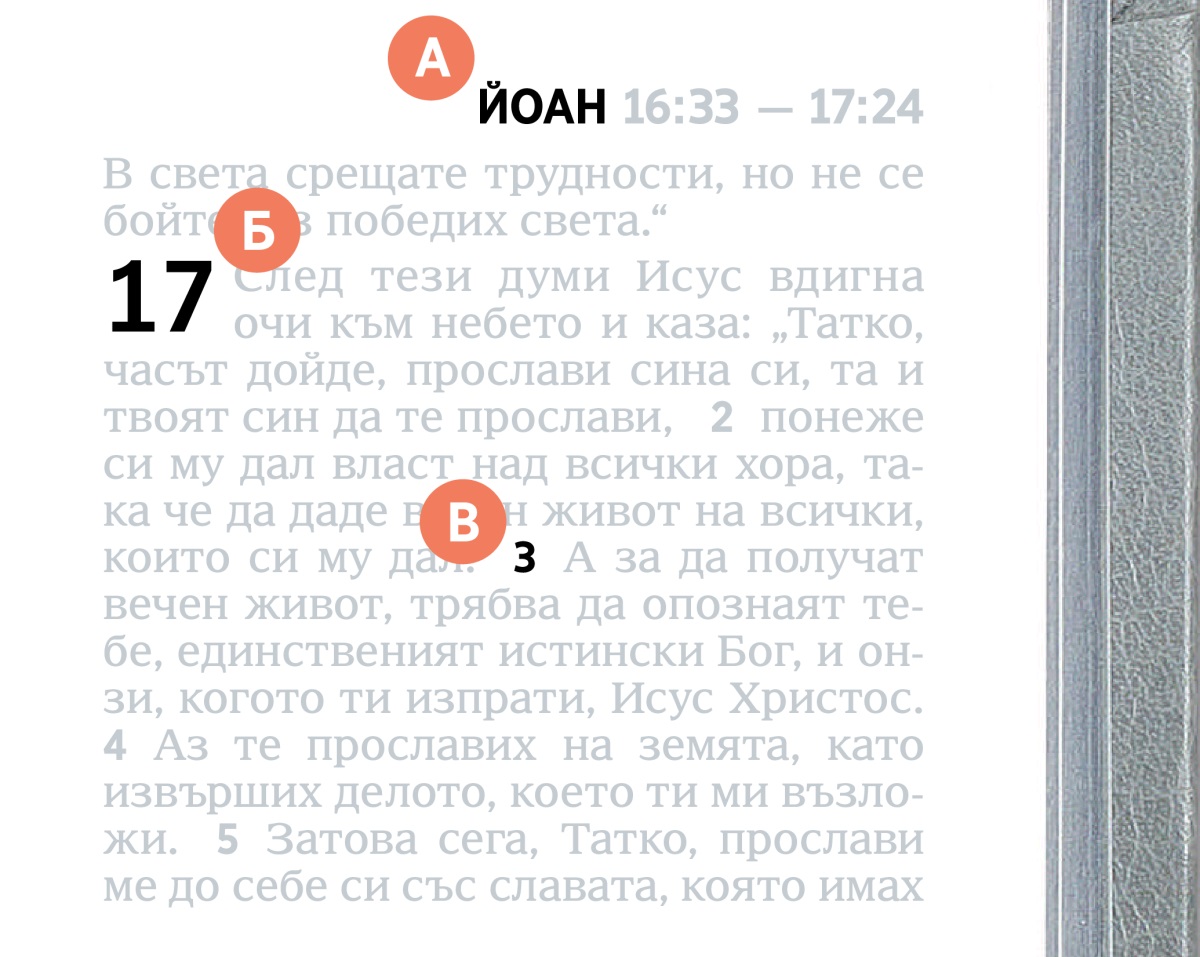 Елементи А, Б и В на страница в Библията.