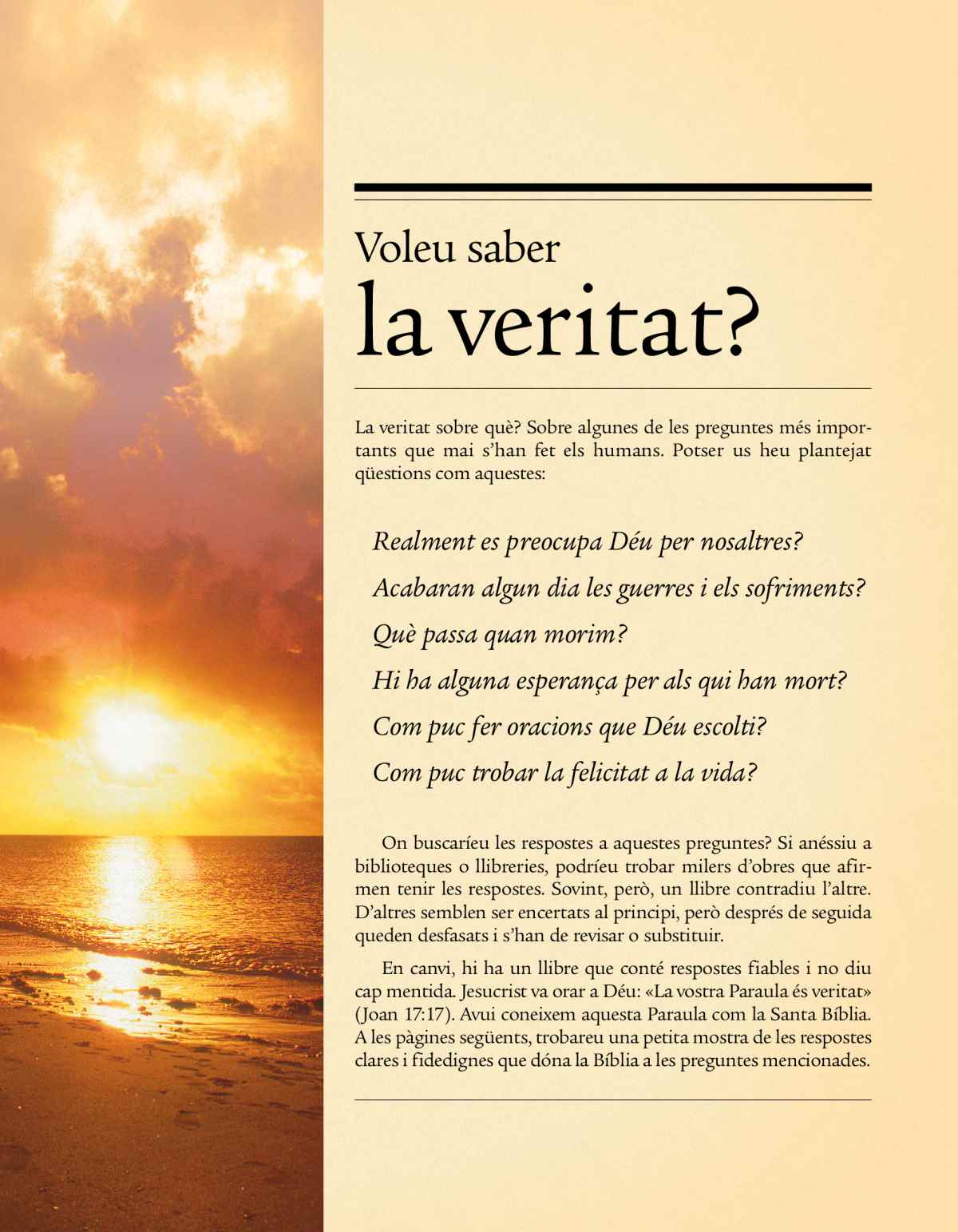 Portada del tractat Voleu saber la veritat?