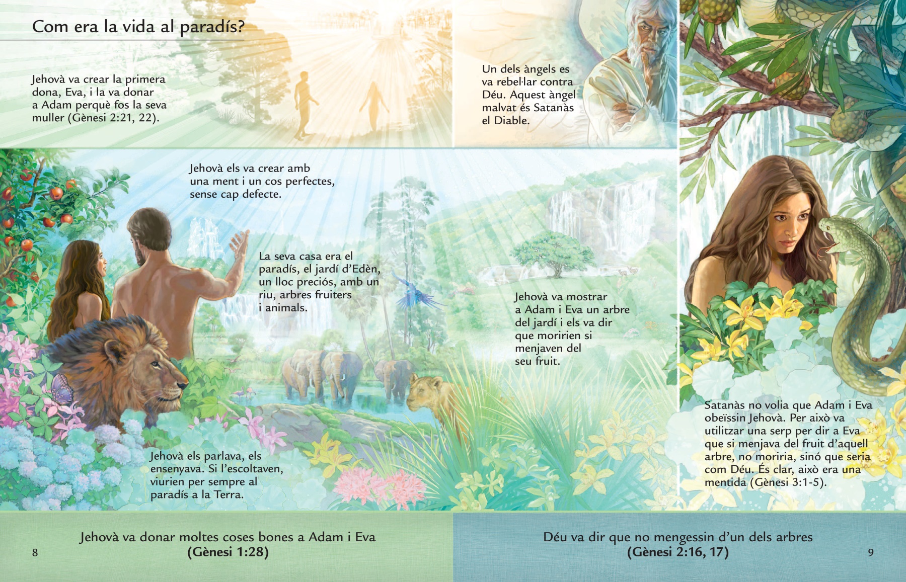 Lliçó del fullet Escolta Déu i viu per sempre on es veu Adam i Eva al jardí d’Eden