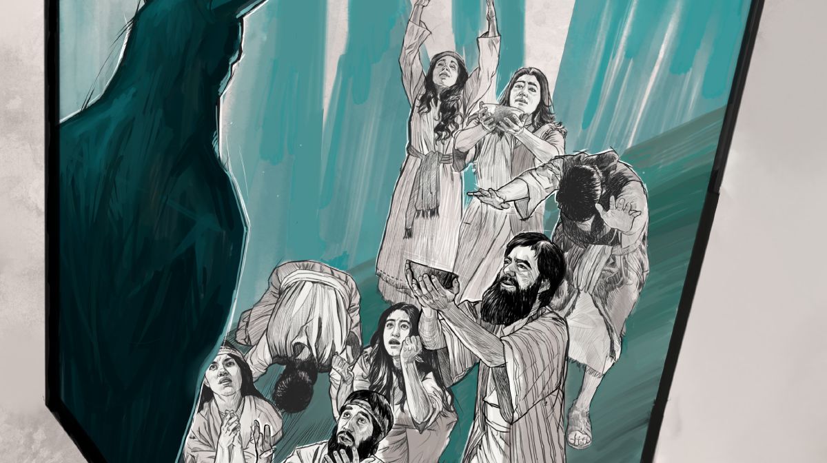 Judíos apóstatas inclinándose y adorando una imagen idolátrica.