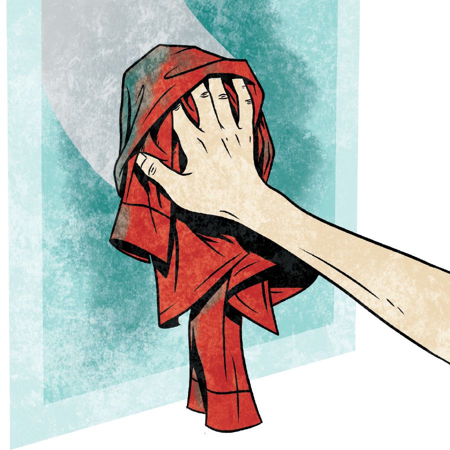 Una peça de roba es fa servir com a drap per netejar