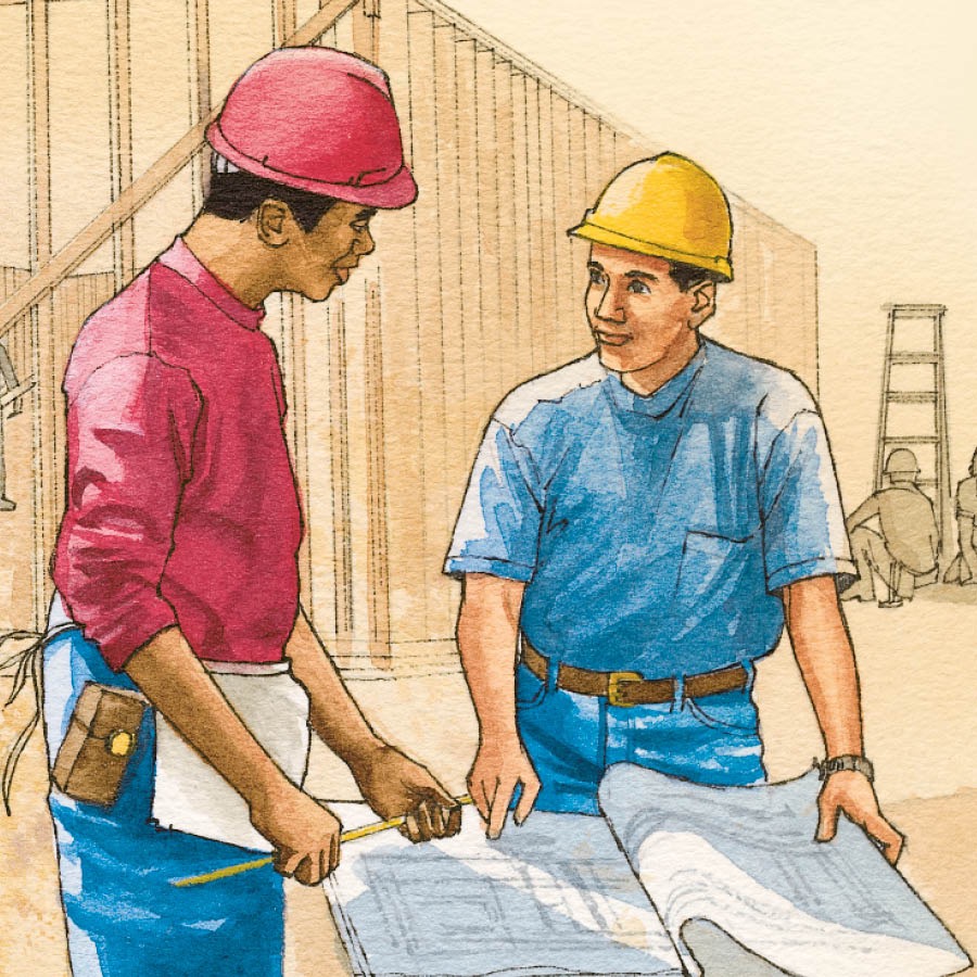 Duha ka lalaki nagtrabaho sa konstruksiyon