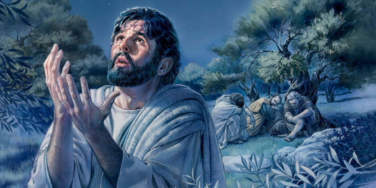 Si Jesus nag-ampo sa garden sa Getsemane samtang natulog si Pedro, Santiago, ug Juan