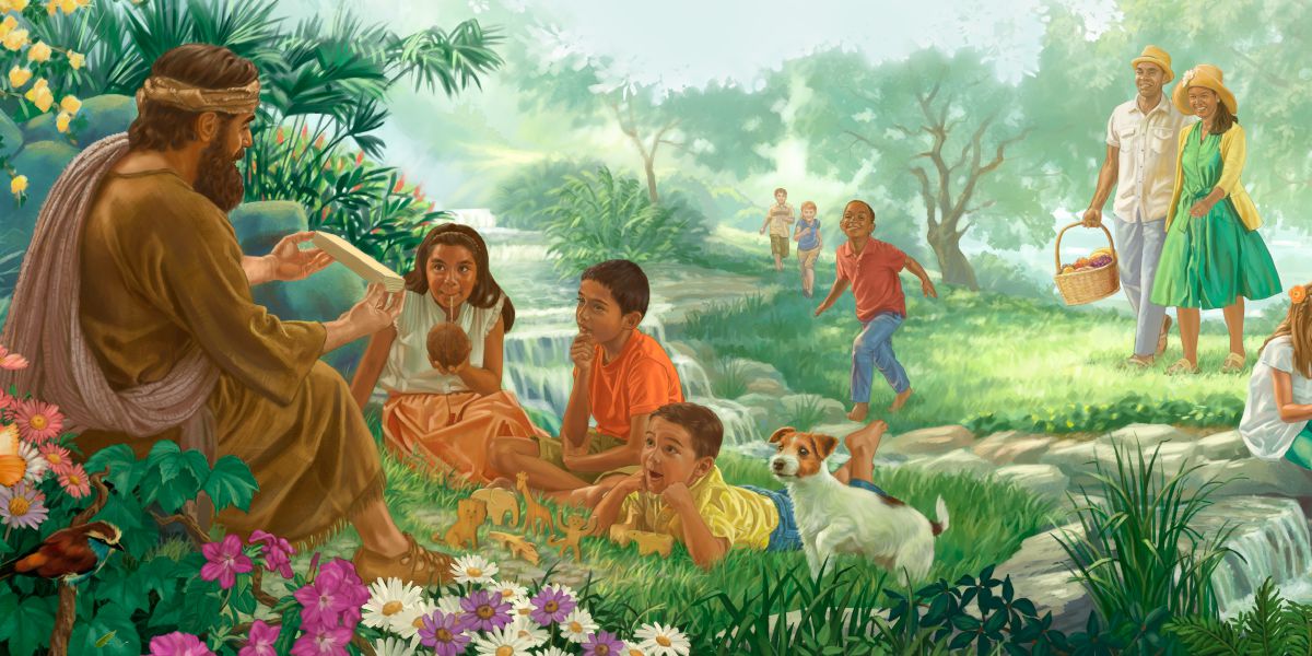Mga hamtong ug mga bata nga malipayong nagkinabuhi sa Paraiso