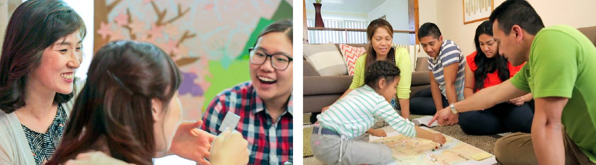 Single-parent nga malipayong nagdumalag Pamilyahanong Pagsimba; pamilya nga naggamit ug mapa sa mga kayutaan sa Bibliya panahon sa Pamilyahanong Pagsimba