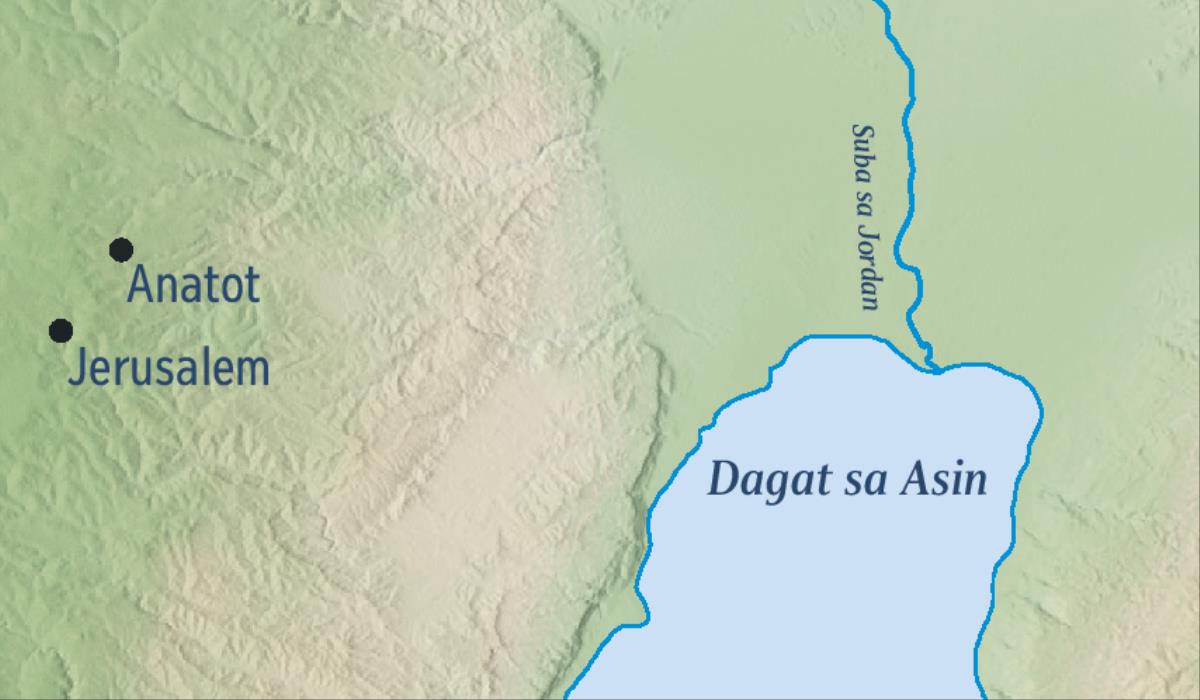 Mapa sa Jerusalem ug sa lugar ni Jeremias, ang Anatot