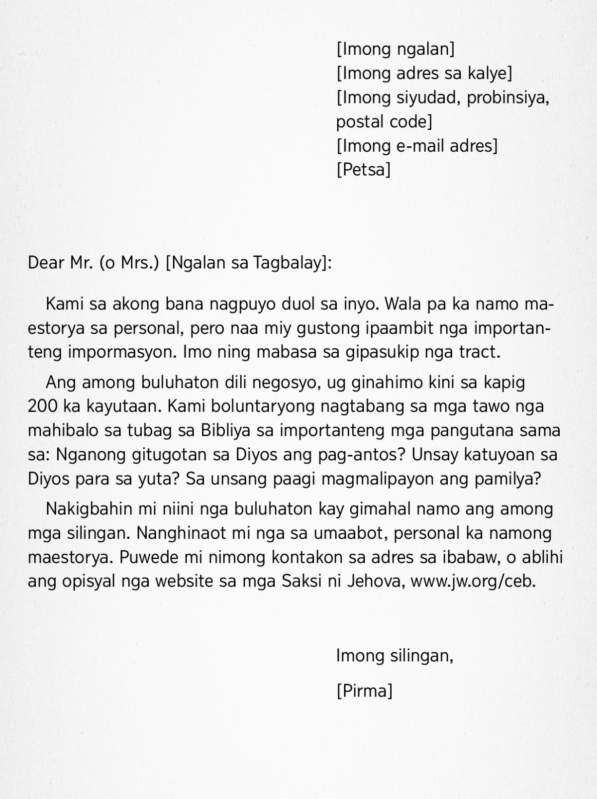 Usa ka sampol nga sulat