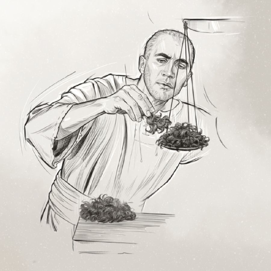 Gitimbang ni Ezequiel ang iyang gikiskis nga buhok.