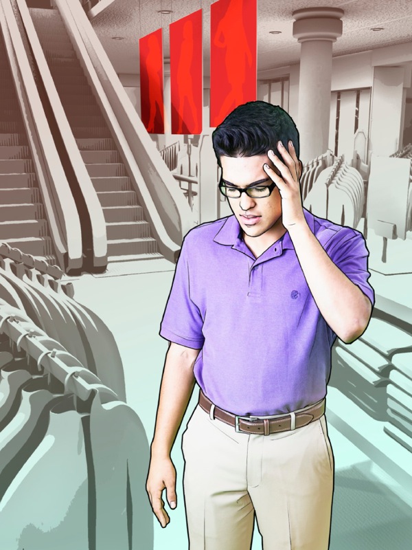 Batan-on diha sa mall nga nakahunahunag dili maayo ug nag-ampo