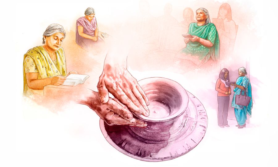 Ang sister giumol sa Dakong Magkukulon samtang nagbasag Bibliya, nag-ampo, nagtambong sa tigom, ug nagsangyaw